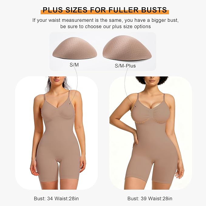 SHAPERX Shapewear for Women Tummy Control Bodysuit with Removable Pads Butt Lifter Body Shaper Shorts