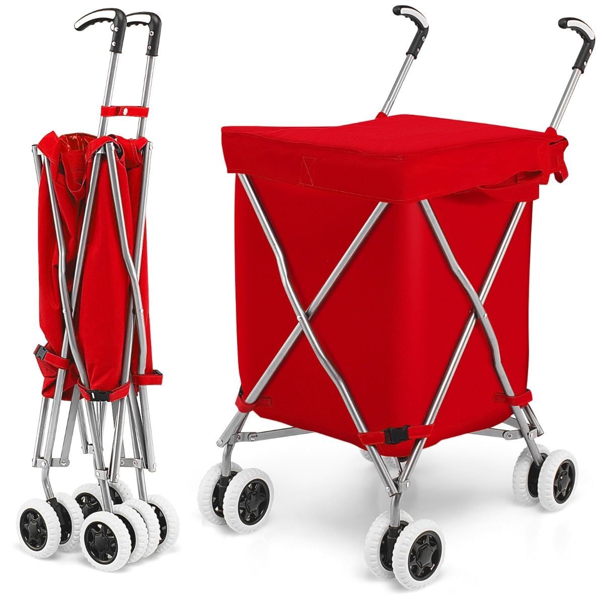 90L Folding Shopping Trolley with Removable Waterproof Bag and Cover