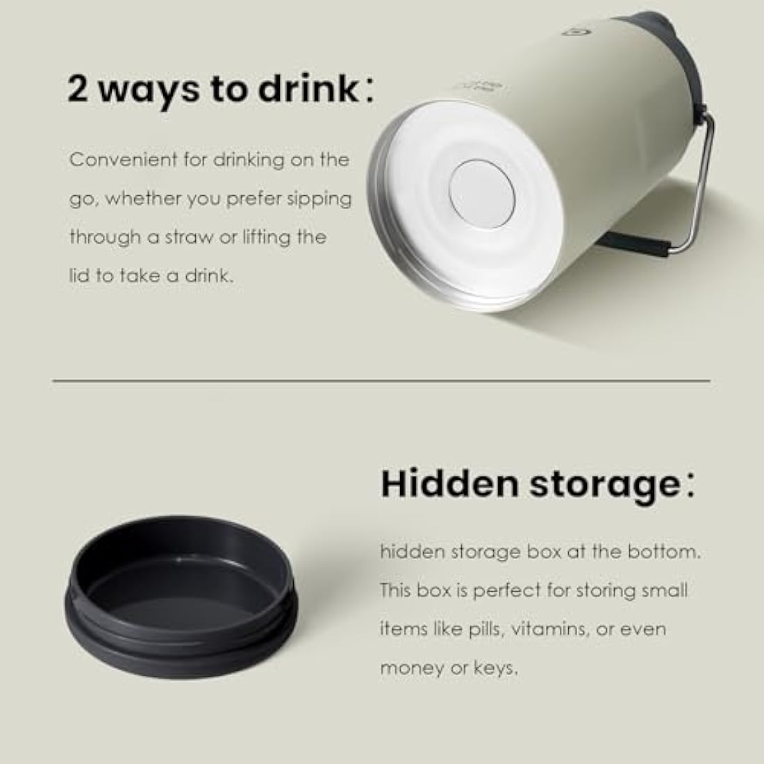 Insulated Water Bottle 2L with Straw and Dual-use Lid (Gray)