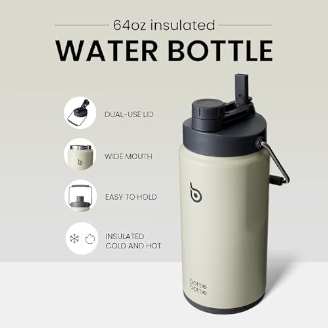 Insulated Water Bottle 2L with Straw and Dual-use Lid (Gray)