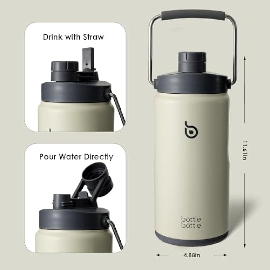 Insulated Water Bottle 2L with Straw and Dual-use Lid (Gray)