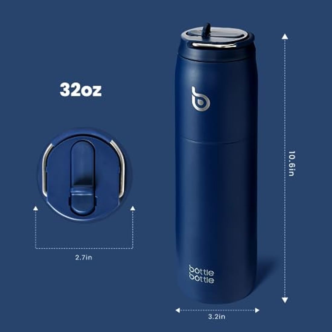 Insulated Water Bottle 950ml(32oz) with Straw and Lid for Sports and Gym