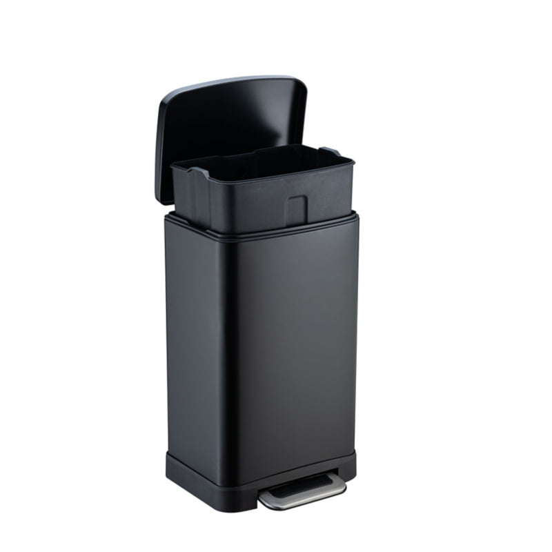 Black Rectangular Pedal Bin 30L – Silent Step Waste Bin with Inner Bucket