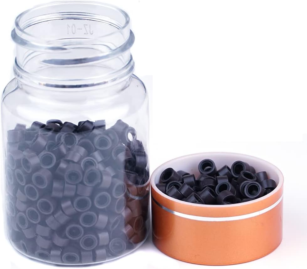 Kullke 500 Pcs 5.0mm Micro rings Silicon Lined Micro Rings Silicone Nano Beads for 0.7g/1.0g I Tip Stick Hair Extensions Aluminum Micro Rings Silicone Nano Rings Beads 5.0mm #3 Dark Brown