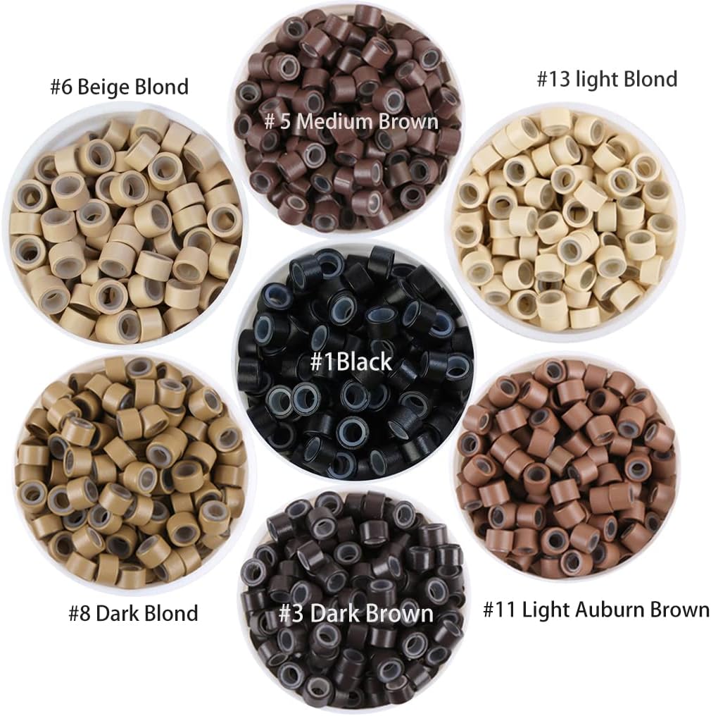 Kullke 500 Pcs 5.0mm Micro rings Silicon Lined Micro Rings Silicone Nano Beads for 0.7g/1.0g I Tip Stick Hair Extensions Aluminum Micro Rings Silicone Nano Rings Beads 5.0mm #3 Dark Brown