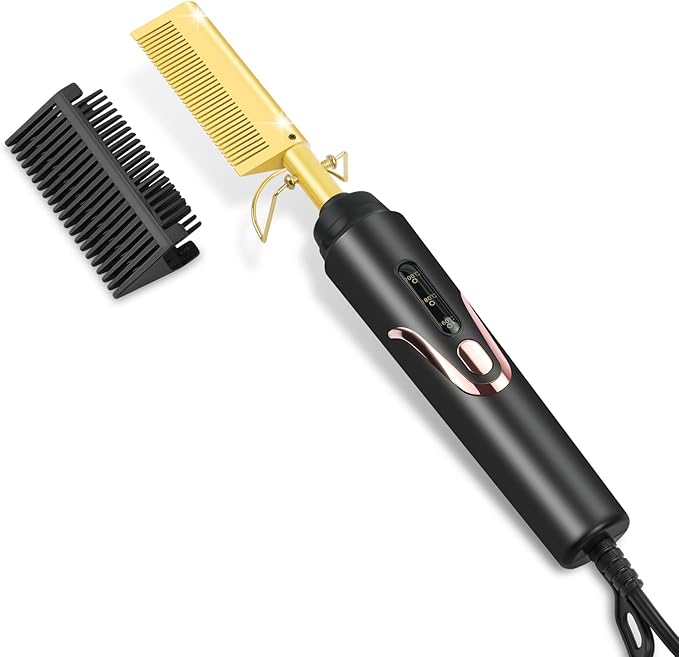 Flintronic Electric Hot Comb, Hot Comb Hair Straightener, Anti-Scald Straightening Comb with Teeth, Hair Straightening Curly Quick Heated Comb for Wigs, Afro Hairs & Beard, Temperatures Adjustable
