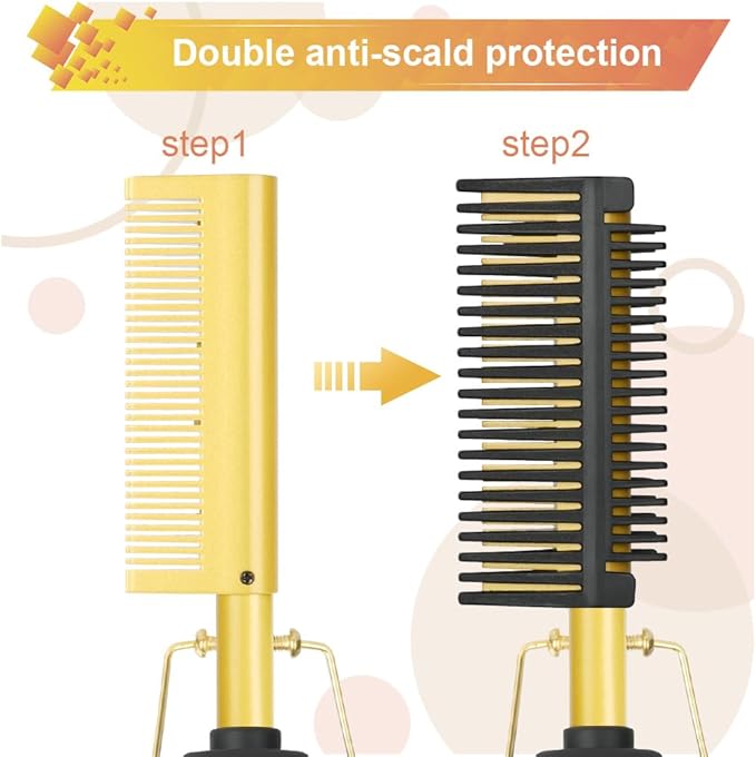 Flintronic Electric Hot Comb, Hot Comb Hair Straightener, Anti-Scald Straightening Comb with Teeth, Hair Straightening Curly Quick Heated Comb for Wigs, Afro Hairs & Beard, Temperatures Adjustable