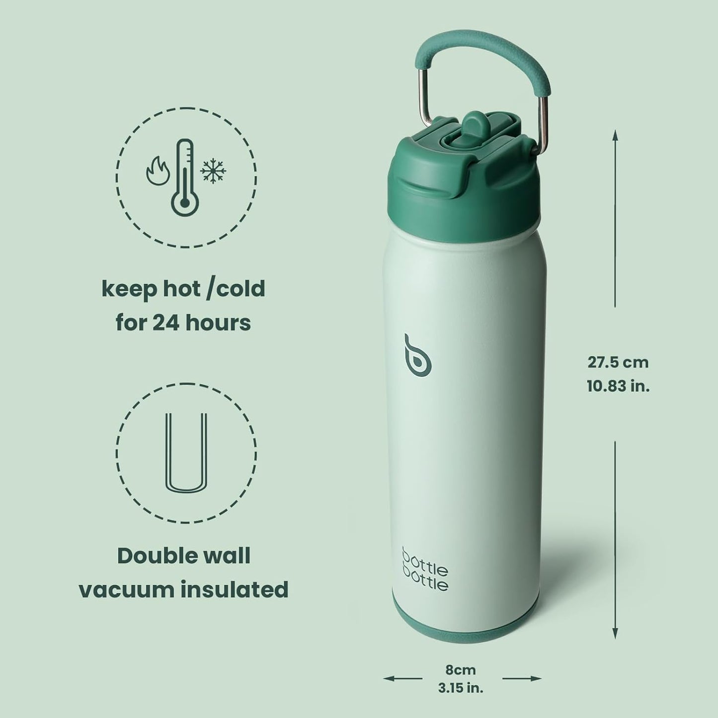 Insulated Water Bottle Stainless Steel 700ml（24oz(green)