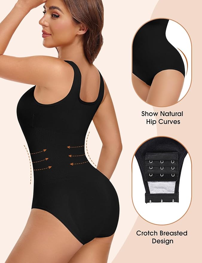 Women Shapewear Bodysuit Tummy Control Full Body Shaper Seamless Shaping Bodysuit Round Neck Tank Tops Slimming Waist Trainer Vest