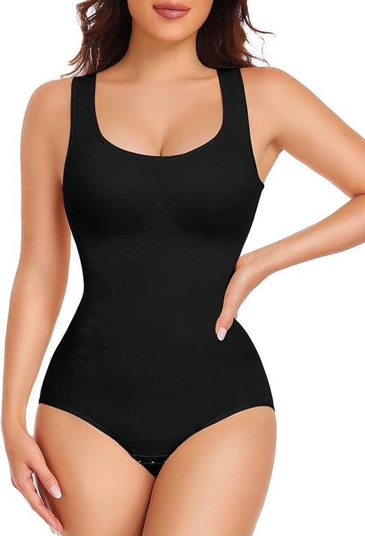 Women Shapewear Bodysuit Tummy Control Full Body Shaper Seamless Shaping Bodysuit Round Neck Tank Tops Slimming Waist Trainer Vest