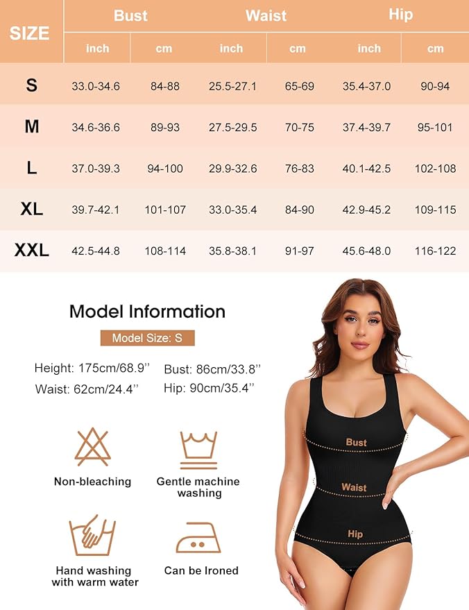 Women Shapewear Bodysuit Tummy Control Full Body Shaper Seamless Shaping Bodysuit Round Neck Tank Tops Slimming Waist Trainer Vest