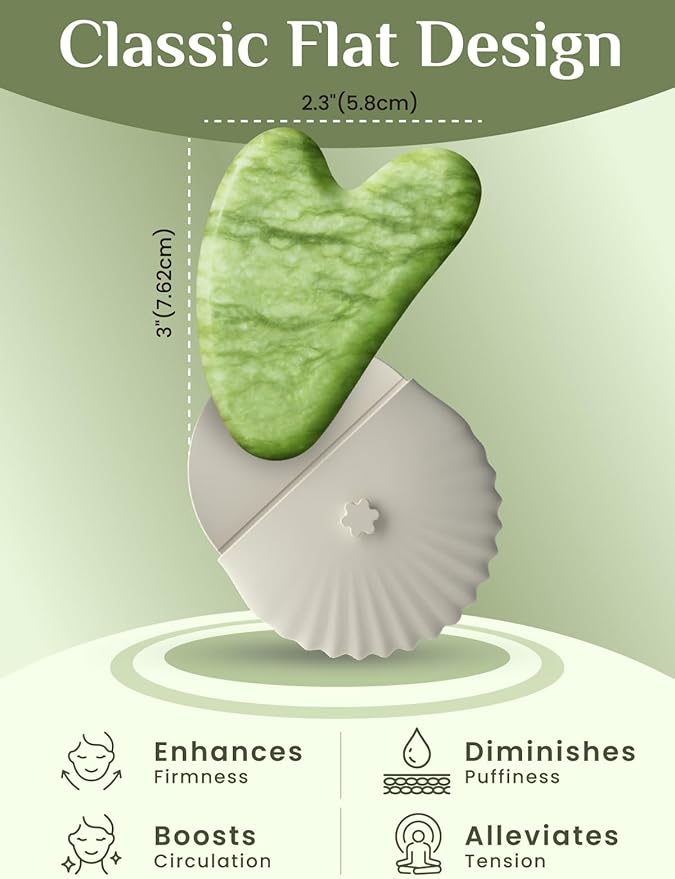 Rena Chris Gua Sha Facial Tools, Jade Gua Sha Stone for Face Massage, Jawline Sculpting & Puffiness Reduction with Silicone Case (Green)