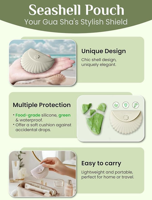 Rena Chris Gua Sha Facial Tools, Jade Gua Sha Stone for Face Massage, Jawline Sculpting & Puffiness Reduction with Silicone Case (Green)