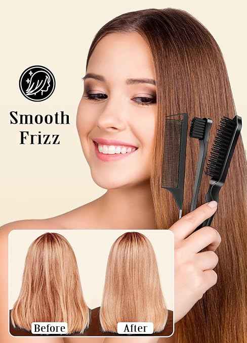 Hair Wax Stick & Slick Back Hair Brush Set, Non-greasy Styling Wax Stick, Slick Back Brush for Smoothing Flyaways & Frizz, Styling Comb Set - Bun Accessories for Women, Teen Girls
