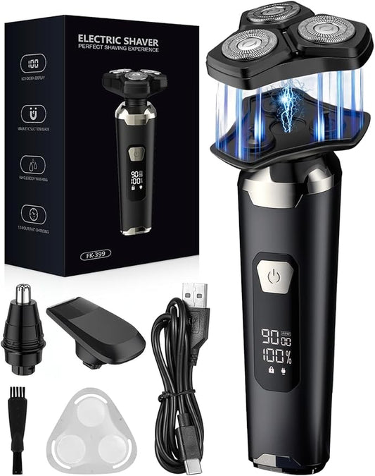 Electric Razor for Men, 2025 Magnetic Electric Shaver Razor, 3 in 1 Cordless Beard Trimmer 4D Rotary Shaver, IPX6 Waterproof & LED Display, Wet/Dry Use, USB Charging, Men's Ideal Gifts for Christmas