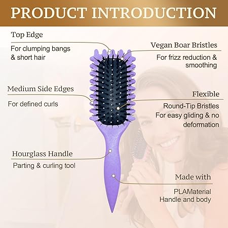 Curly Hair Brush, Bounce Curl Brush for Curl Hair, Curl Defining Brush for Women Men, Detangling Curl Brush Boar Bristle Hair Brush Less Pulling, Hair Separation