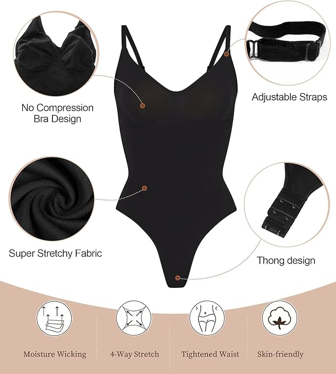 SHAPERX Women's Seamless Shapewear Bodysuit Tummy Control Body Shaper Waist Snatching Body Suit