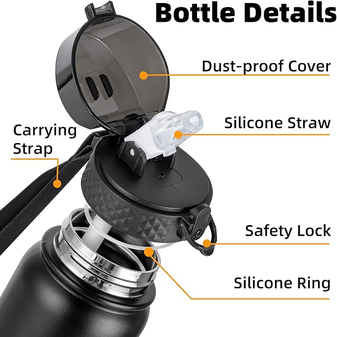 Insulated Stainless Steel Water Bottle with Straw 1L.