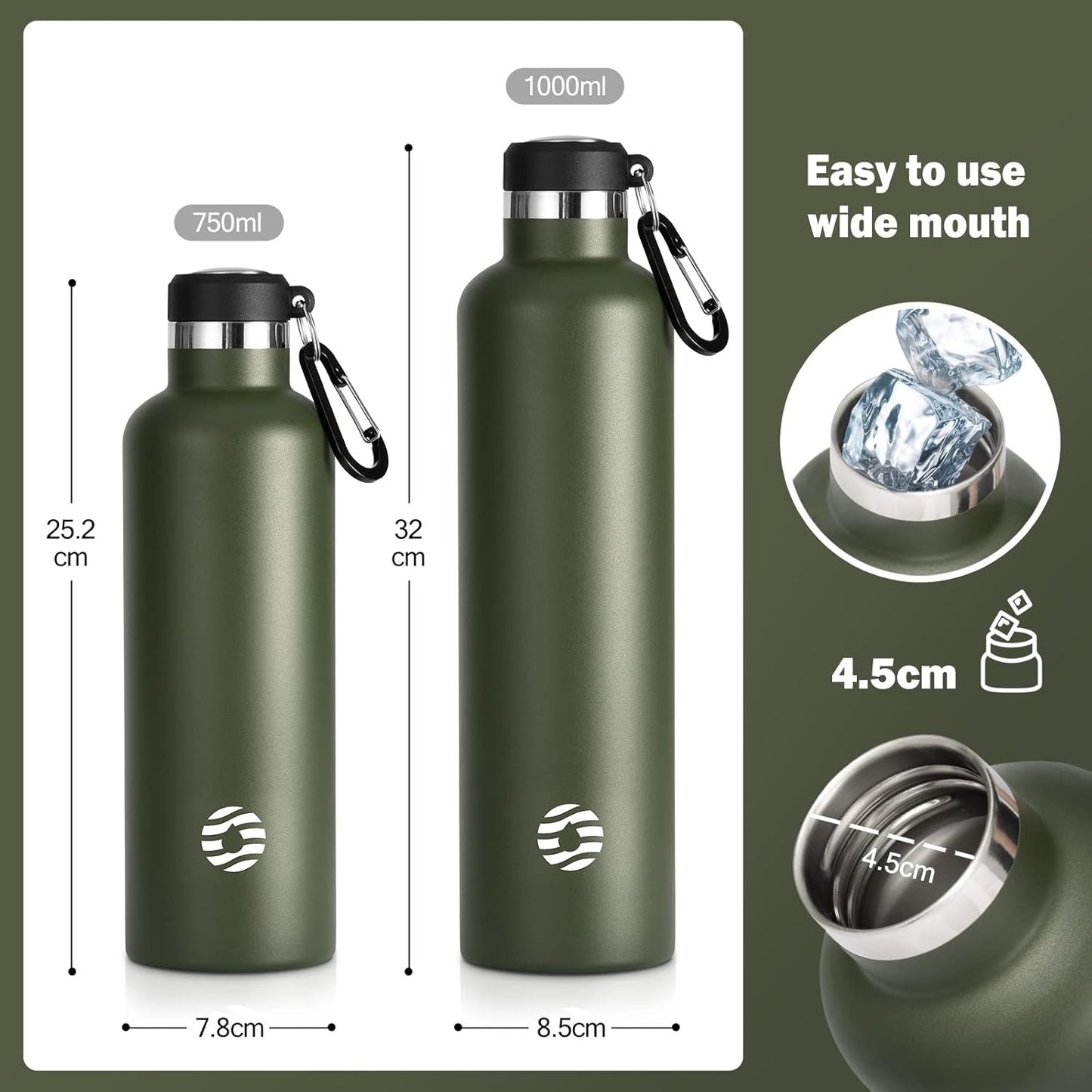 Vacuum Insulated Stainless Steel Water Bottle – 750ml / 1000ml Leakproof Flask