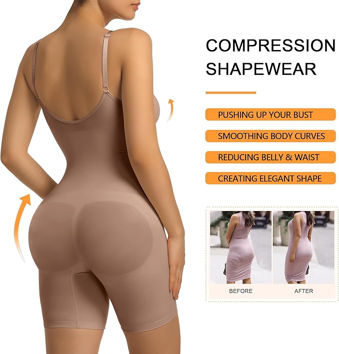 SHAPERX Shapewear for Women Tummy Control Bodysuit with Removable Pads Butt Lifter Body Shaper Shorts