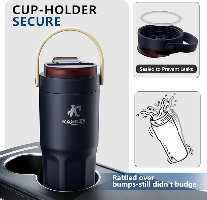 Coffee Cup Travel Mug 600ml – Stainless Steel Insulated Water Bottle, 2-in-1 Lid, Vacuum Thermal Cup, Leak-Proof Design, Keeps Drinks Hot 8H+ / Cold 24H – Work, Travel & Car (Navy)