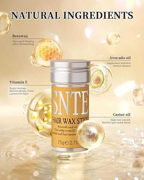 Hair Wax Stick & Slick Back Hair Brush Set, Non-greasy Styling Wax Stick, Slick Back Brush for Smoothing Flyaways & Frizz, Styling Comb Set - Bun Accessories for Women, Teen Girls