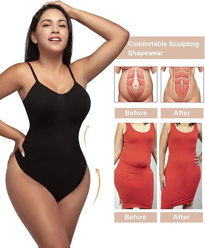 SHAPERX Women's Seamless Shapewear Bodysuit Tummy Control Body Shaper Waist Snatching Body Suit