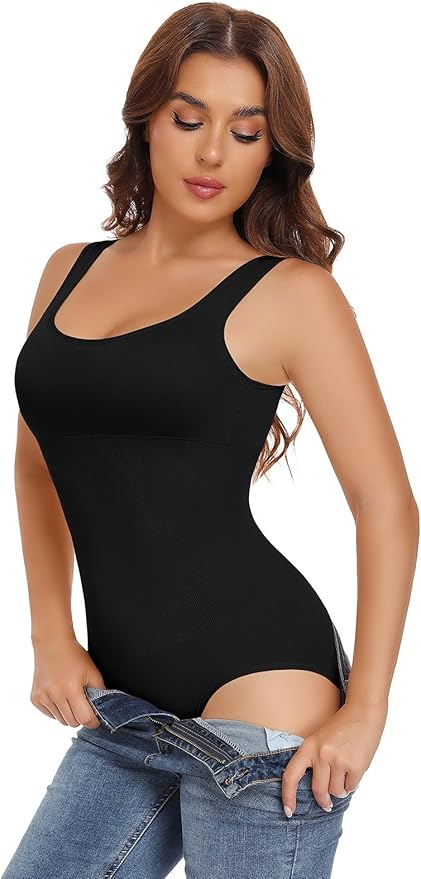 Women Shapewear Bodysuit Tummy Control Full Body Shaper Seamless Shaping Bodysuit Round Neck Tank Tops Slimming Waist Trainer Vest