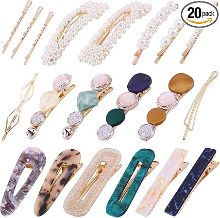 20Pcs Pearl Hair Clips -Fashion Pearls Hair Barrettes Sweet Artificial Macaron Acrylic Resin Barrettes Hairpins for Women,Ladies and Girls Headwear Styling Tools Hair Accessories