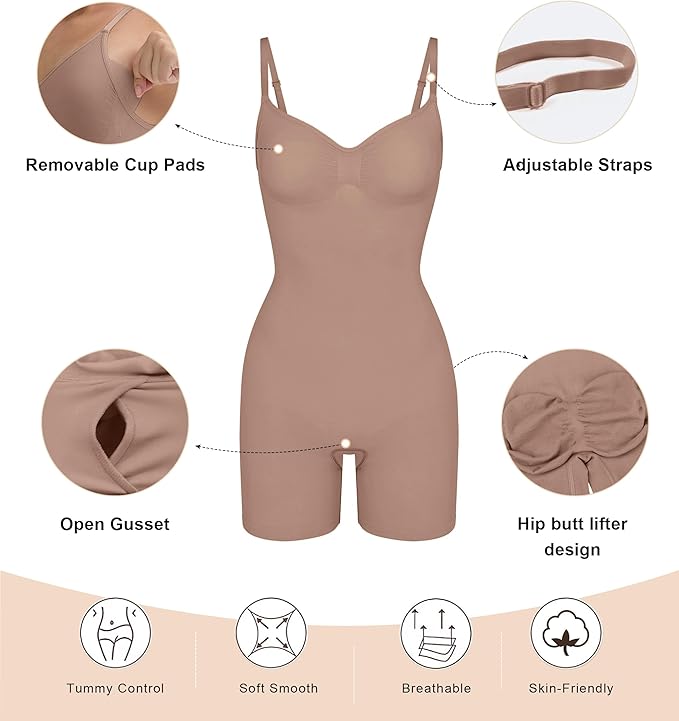 SHAPERX Shapewear for Women Tummy Control Bodysuit with Removable Pads Butt Lifter Body Shaper Shorts