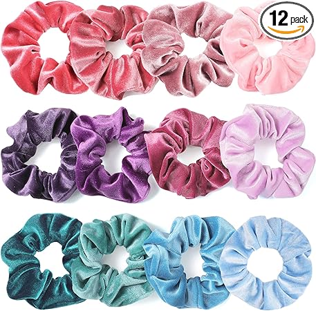 VENUSTE Scrunchies for Women and Girls, Premium Velvet Scrunchy for Hair, Cute Colors Elastic Thick Bands, Soft Ropes Ponytail Holder Hair Accessories, 12 Pack Multi