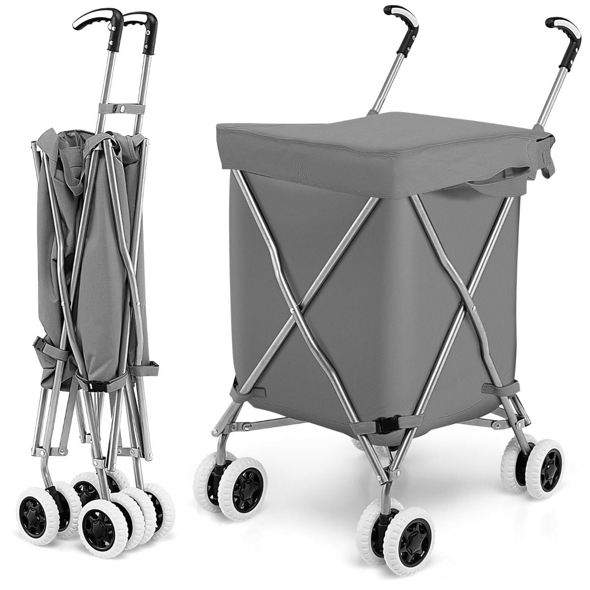 90L Folding Shopping Trolley with Removable Waterproof Bag and Cover