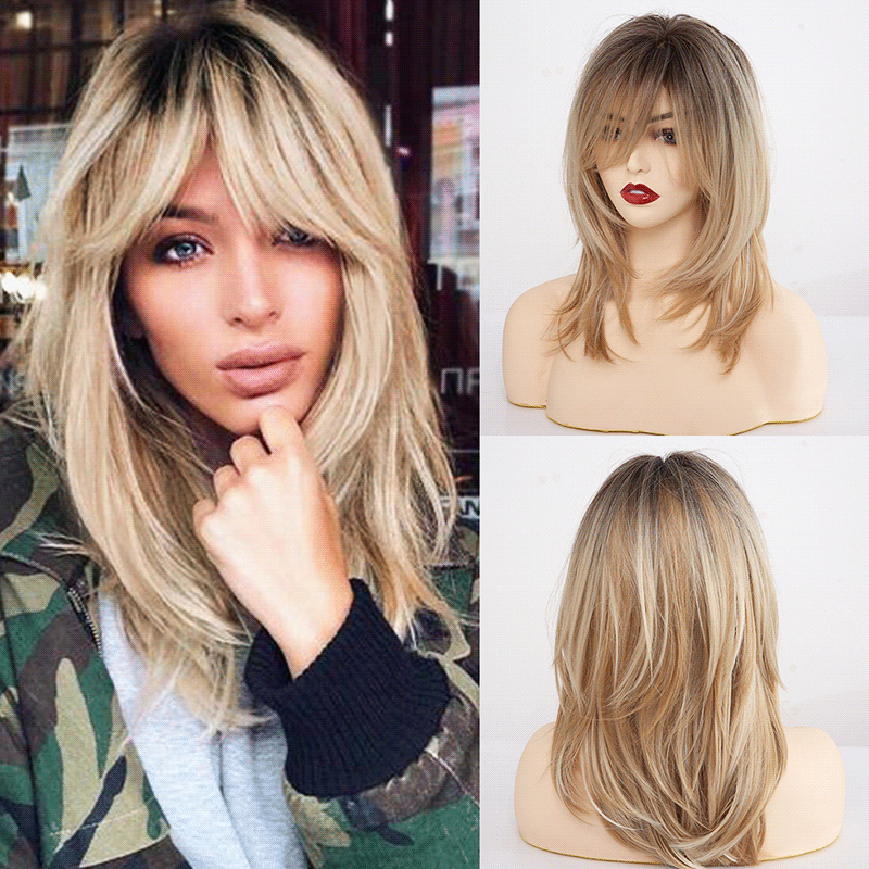 Long Golden Gradient Female Wig