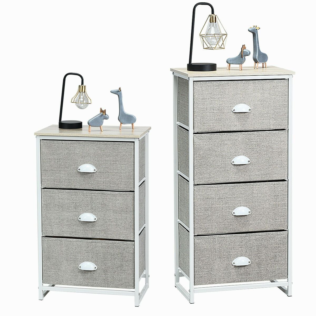2/3/4 Fabric Nightstand Bedside Storage Cabinet Folding Drawers