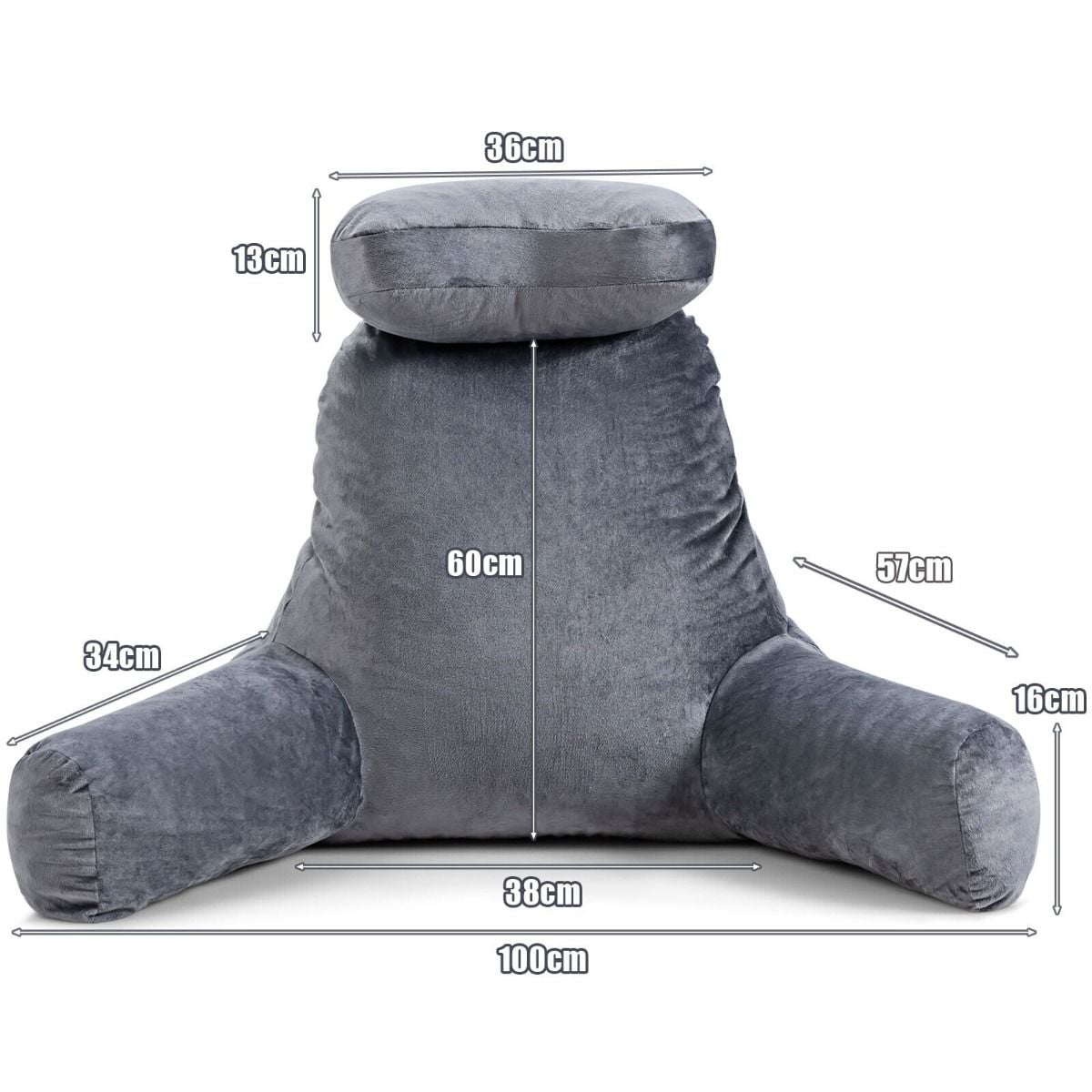 Extra Large Bed Rest Reading Pillow with Detachable Neck Roll