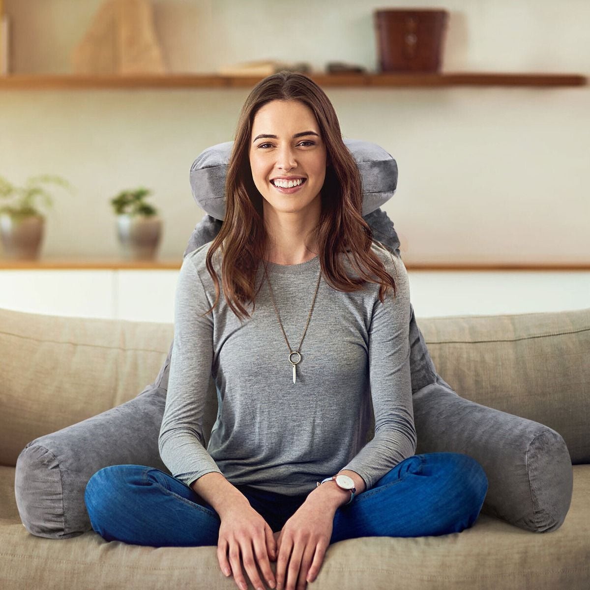 Extra Large Bed Rest Reading Pillow with Detachable Neck Roll