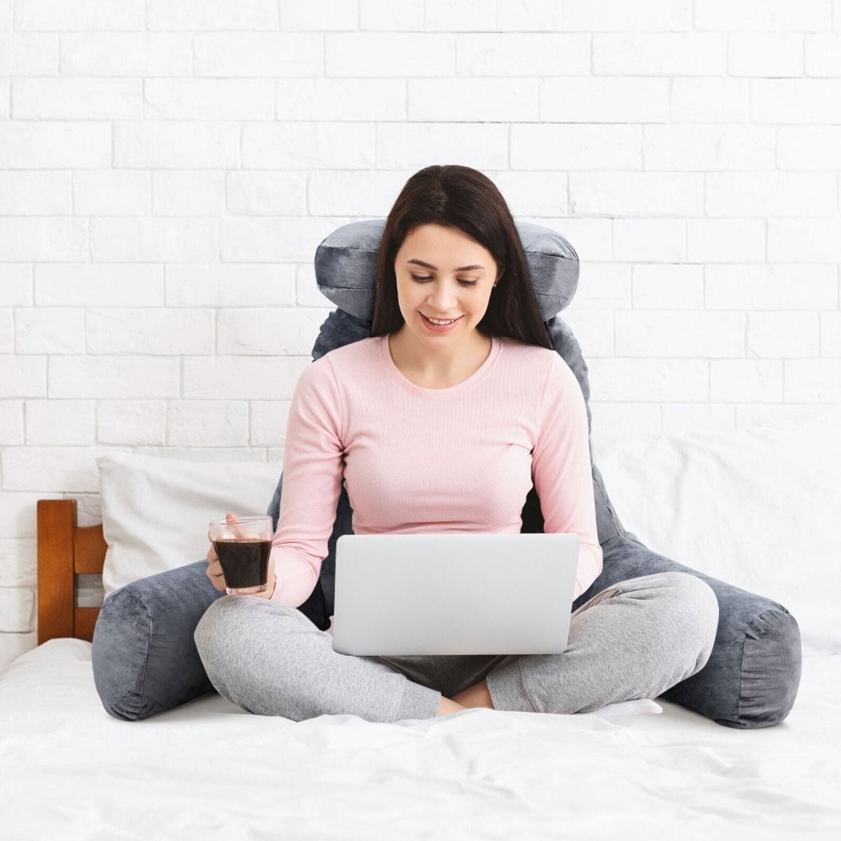 Extra Large Bed Rest Reading Pillow with Detachable Neck Roll