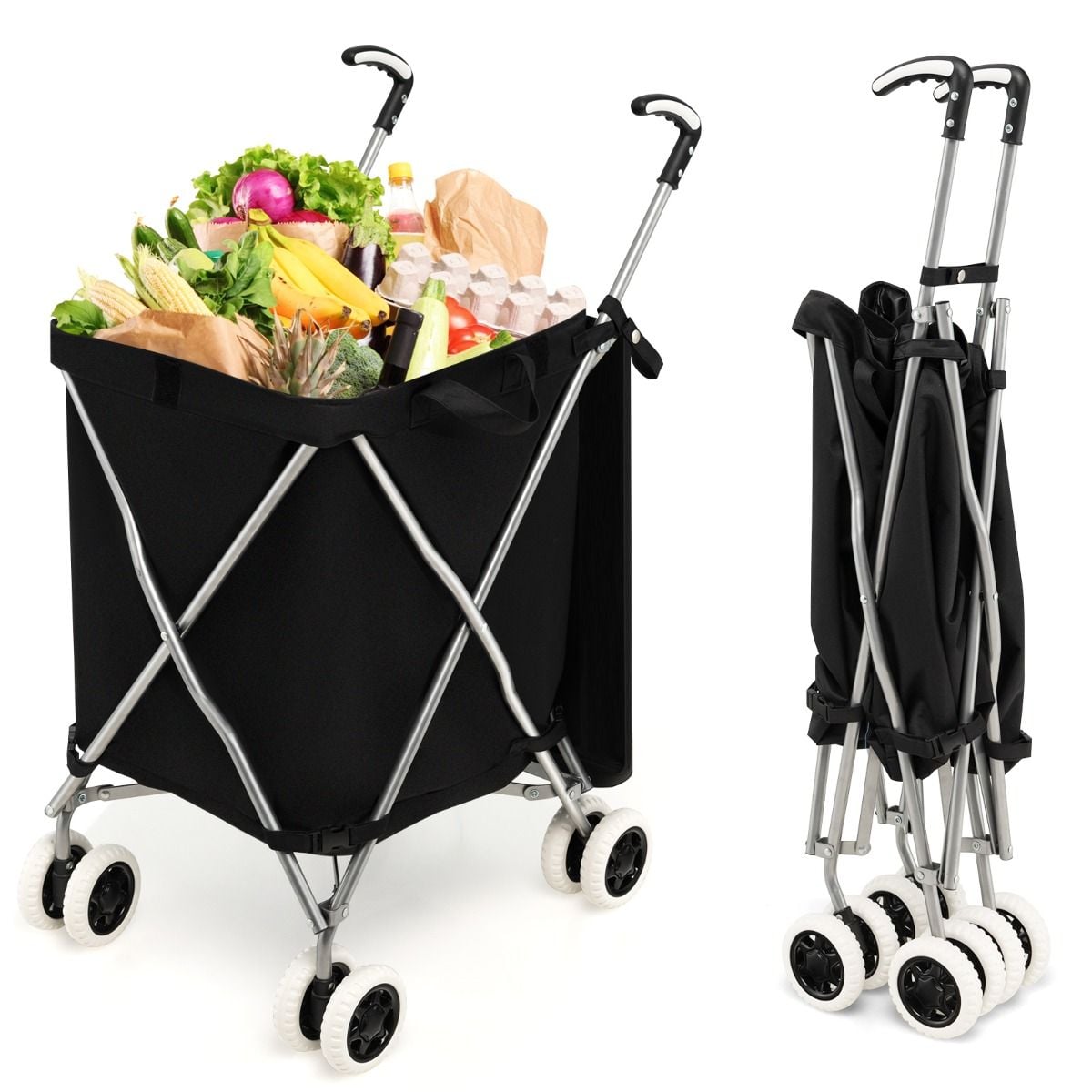 90L Folding Shopping Trolley with Removable Waterproof Bag and Cover